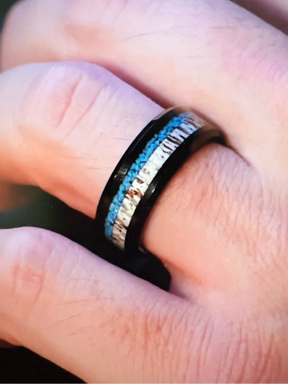 Genuine Tungsten, deer antler, & turquoise men’s ring